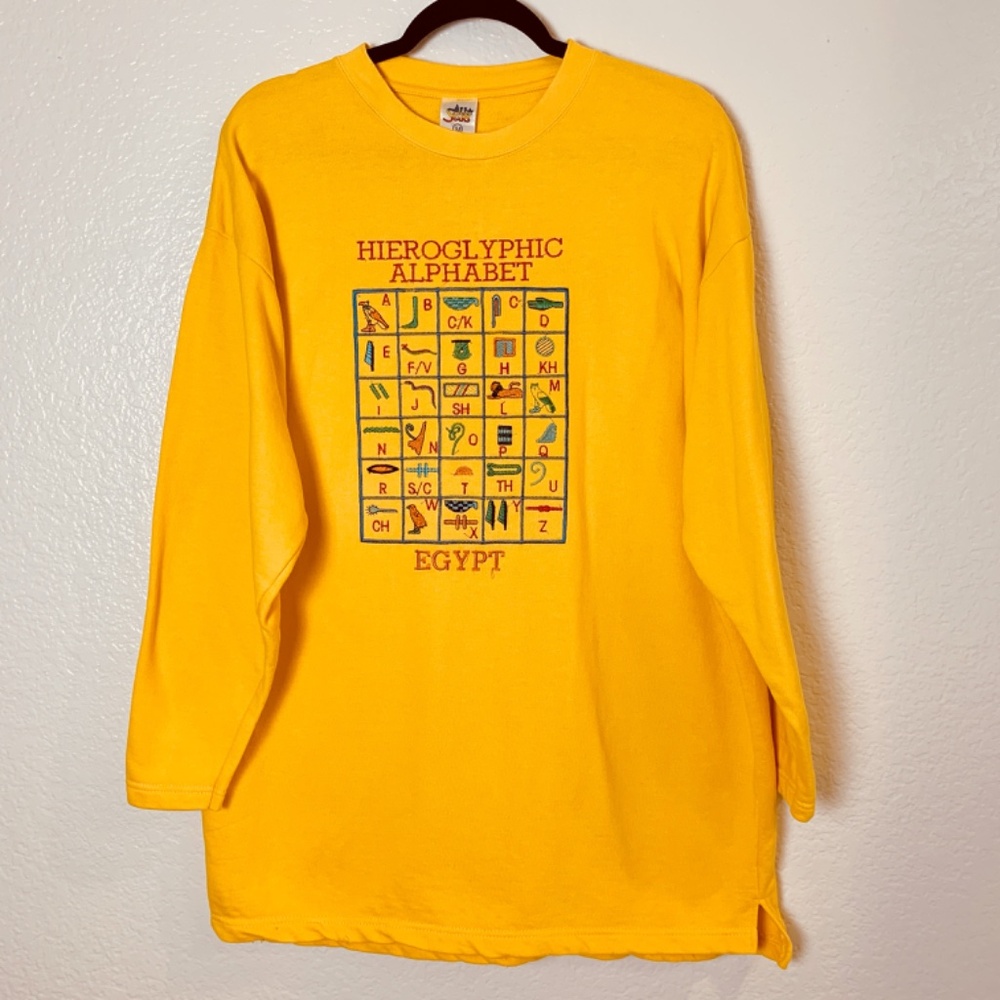 Vintage All Stars Yellow Tunic Sweatshirt Size Medium Embroidered Egypt Alphabet